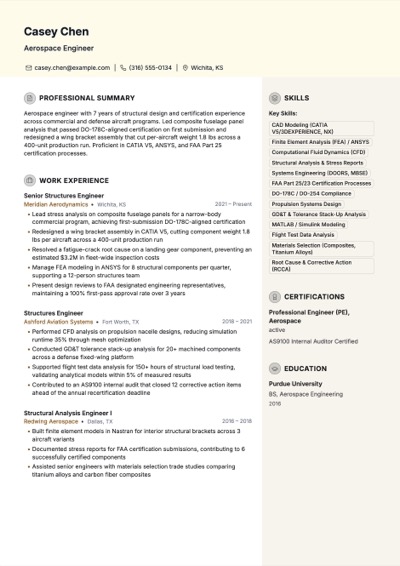 Aerospace Engineer resume example rendered in the Nova template
