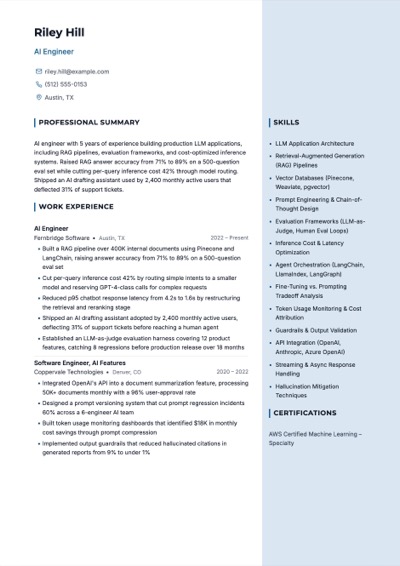 AI Engineer resume example preview