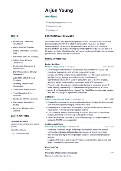 Architect resume example preview