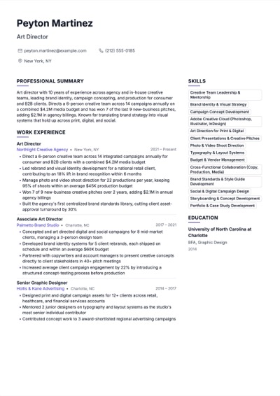Art Director resume example preview