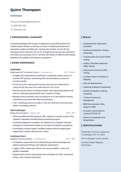 Audiologist resume example preview