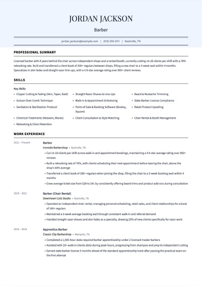 Barber resume example preview