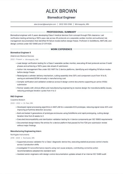 Biomedical Engineer resume example preview