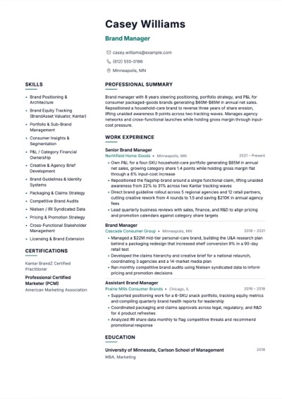 Brand Manager resume example preview