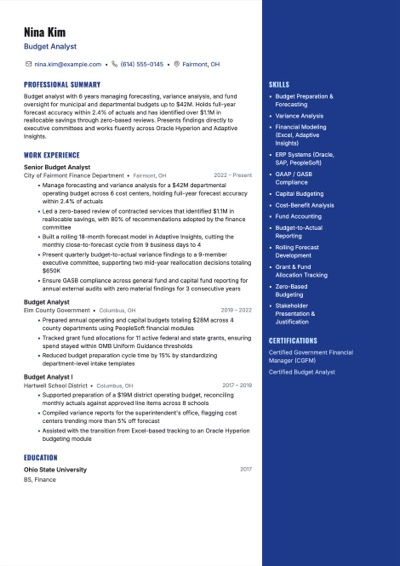 Budget Analyst resume example preview