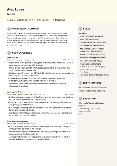 Butcher resume example preview