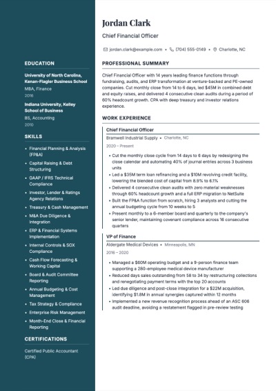 Chief Financial Officer resume example preview