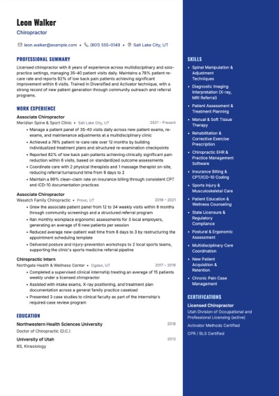 Chiropractor resume example preview