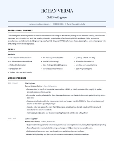 Civil Site Engineer resume example preview