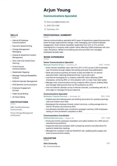 Communications Specialist resume example preview