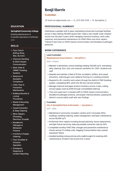Custodian resume example preview