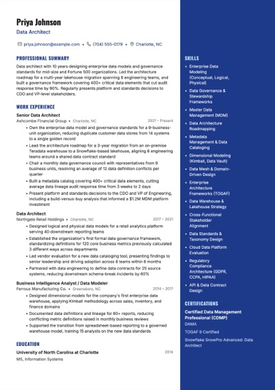 Data Architect resume example preview