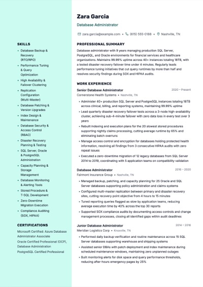 Database Administrator resume example preview