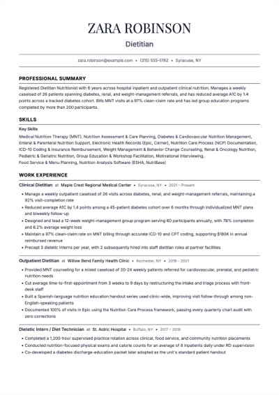 Dietitian resume example preview