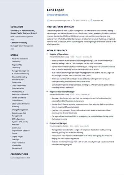 Director of Operations resume example preview
