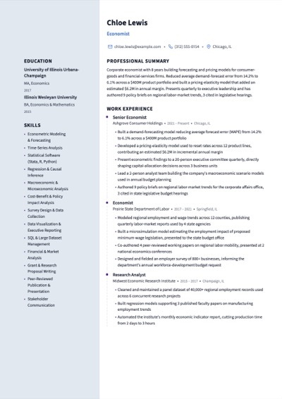 Economist resume example preview