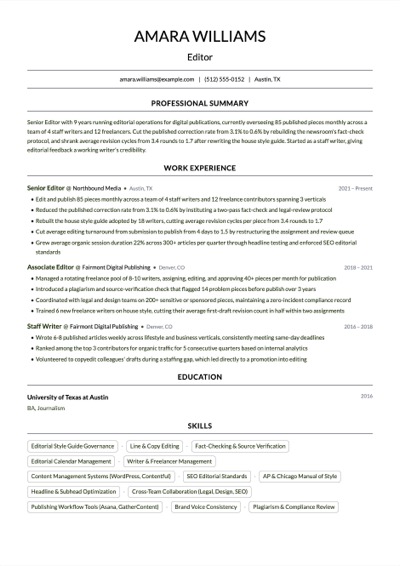 Editor resume example preview
