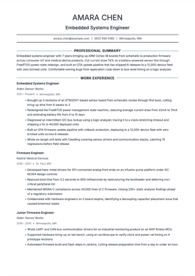 Embedded Systems Engineer resume example preview