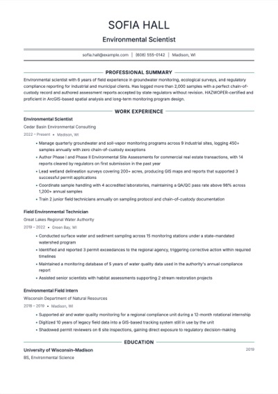 Environmental Scientist resume example preview