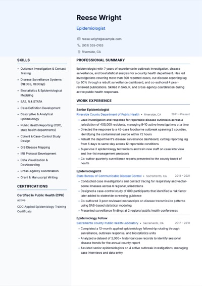 Epidemiologist resume example preview