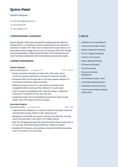 Fashion Designer resume example preview
