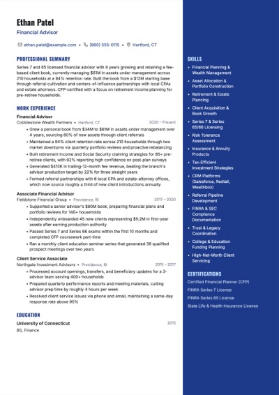 Financial Advisor resume example preview