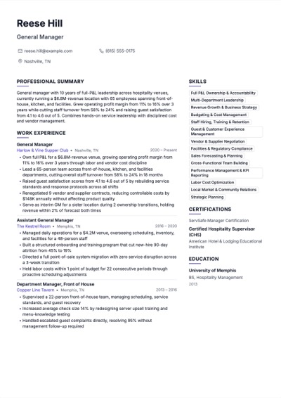 General Manager resume example preview