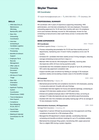 HR Coordinator resume example preview