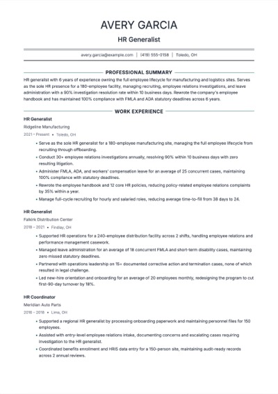 HR Generalist resume example preview