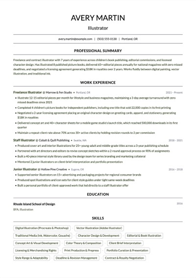 Illustrator resume example preview