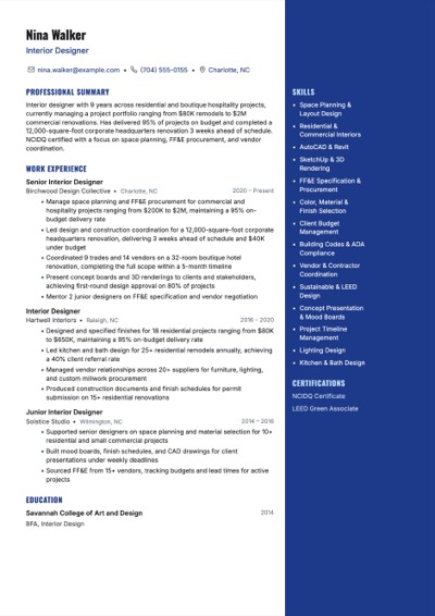 Interior Designer resume example preview