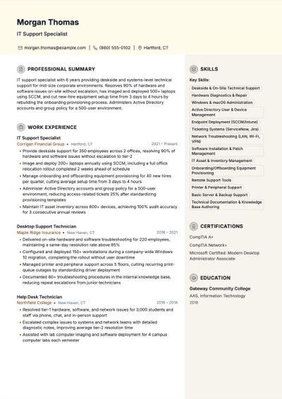 IT Support Specialist resume example preview