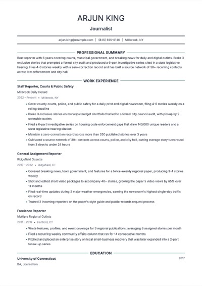 Journalist resume example preview