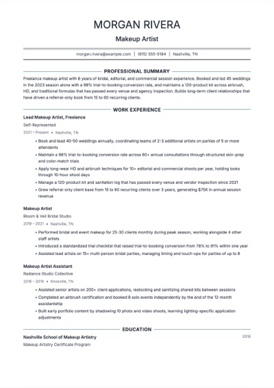 Makeup Artist resume example preview