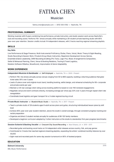 Musician resume example preview