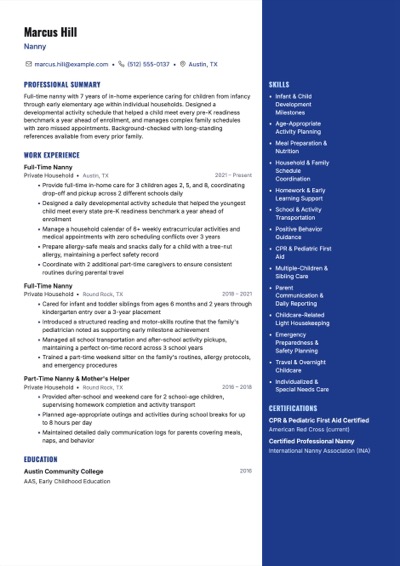 Nanny resume example preview