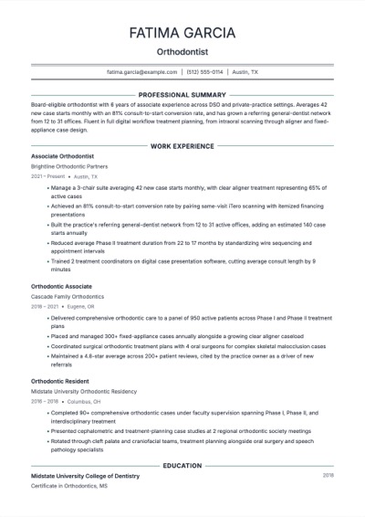 Orthodontist resume example preview