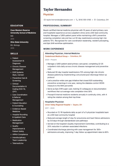 Physician resume example preview