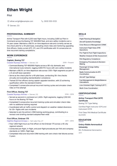 Pilot resume example preview