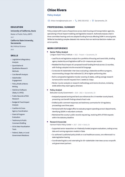 Policy Analyst resume example preview