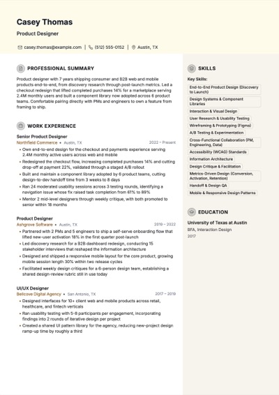 Product Designer resume example preview