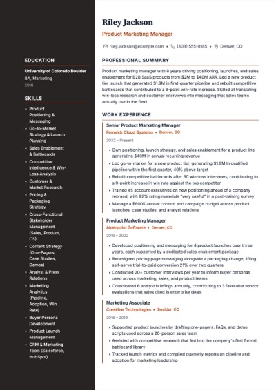 Product Marketing Manager resume example preview