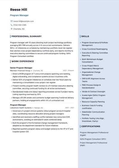 Program Manager resume example preview