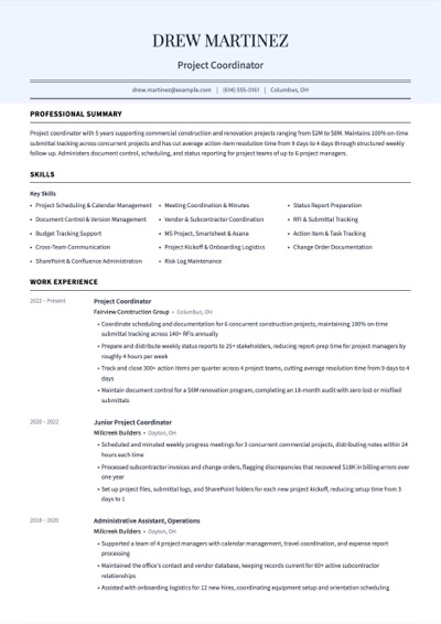 Project Coordinator resume example preview