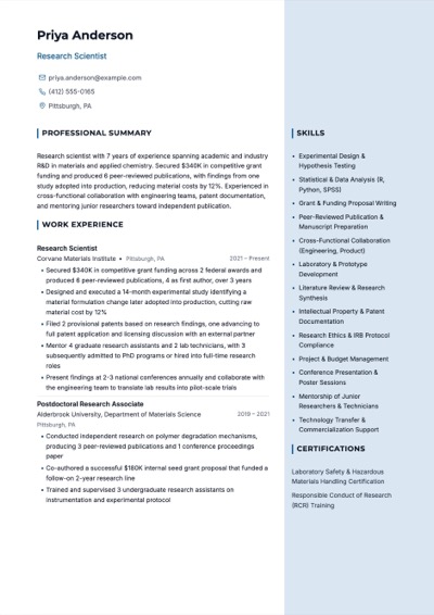 Research Scientist resume example preview