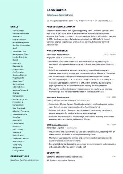 Salesforce Administrator resume example preview