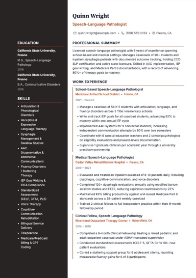Speech-Language Pathologist resume example preview