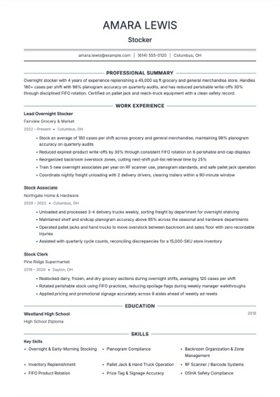 Stocker resume example preview