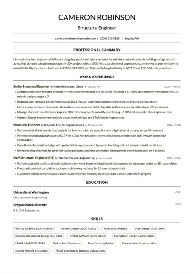 Structural Engineer resume example preview