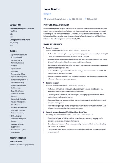 Surgeon resume example preview